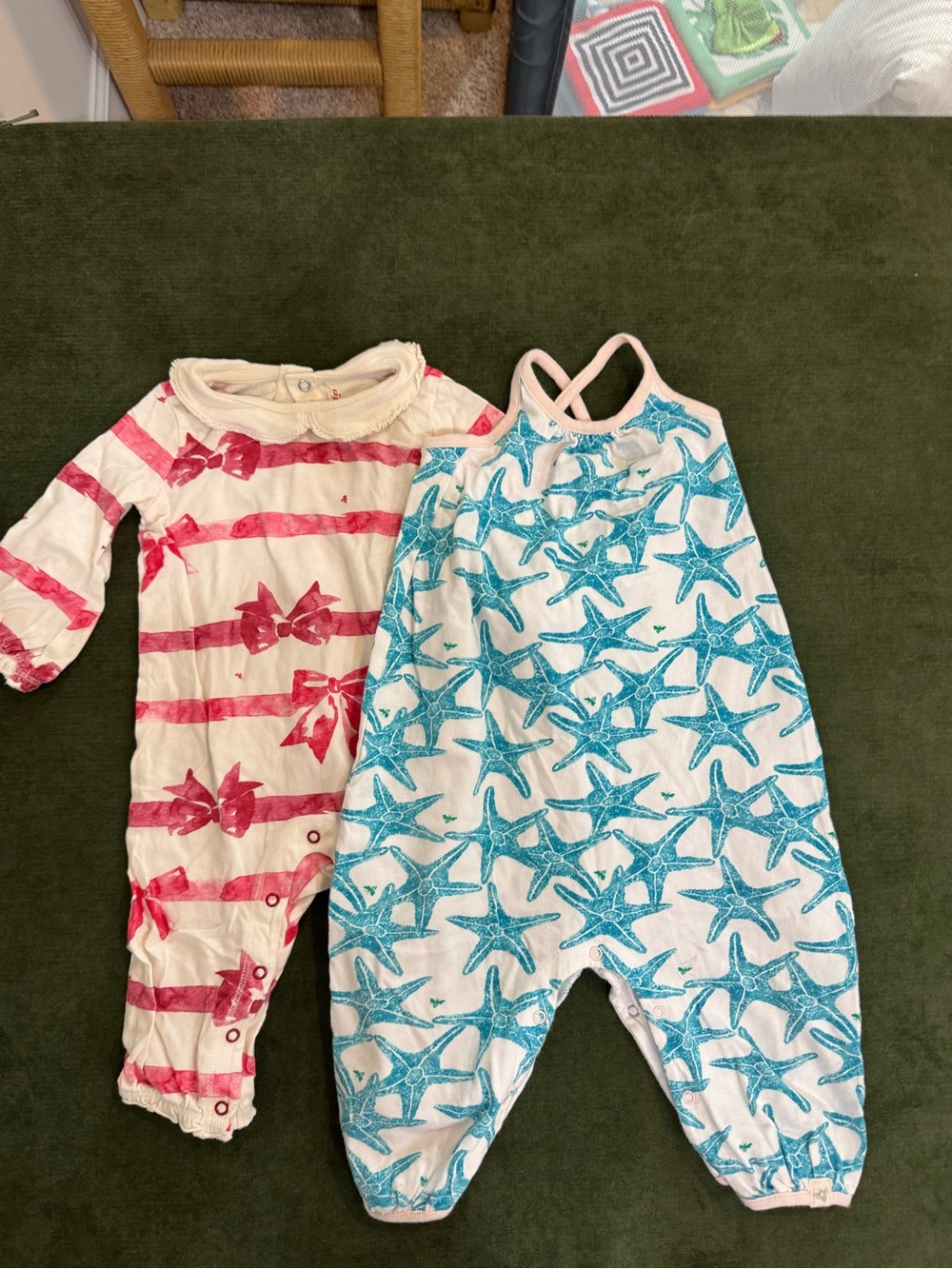 Girls Burt’s Bees Starfish Romper + Pink Bow Stripe Romper Set
